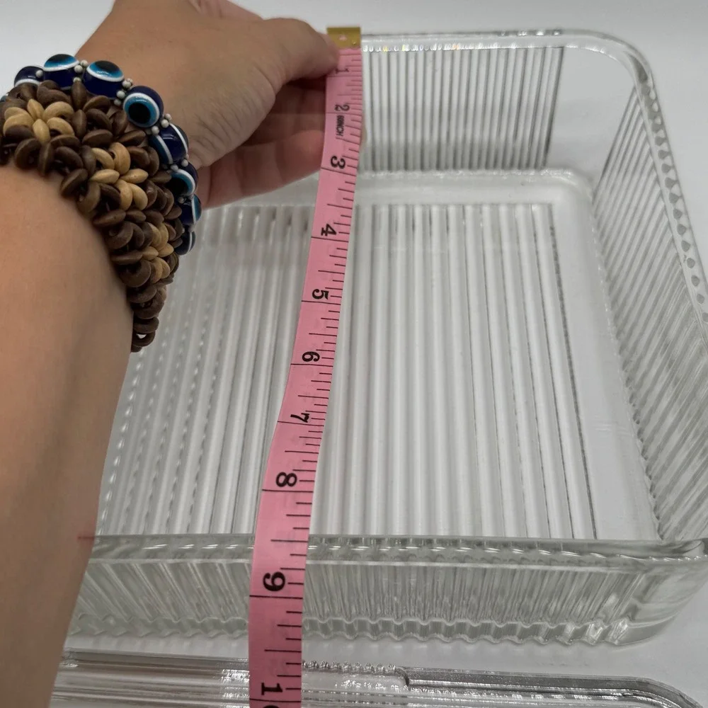 Vintage Federal Glass Refrigerator Dishes Clear Ribbed Vegetable Lid Lot 8x8 4x4